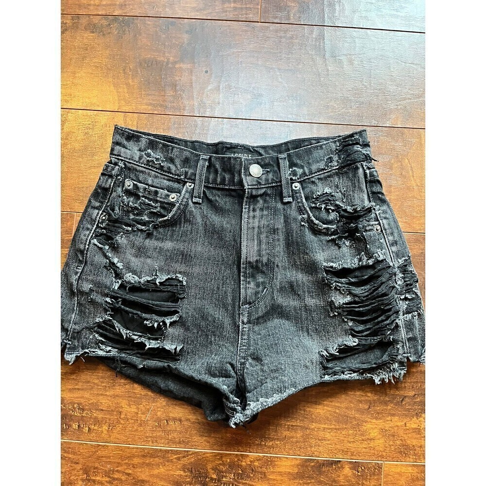 Agolde Womens Cut Off Jaden Dark Gray Distressed Short Size 24